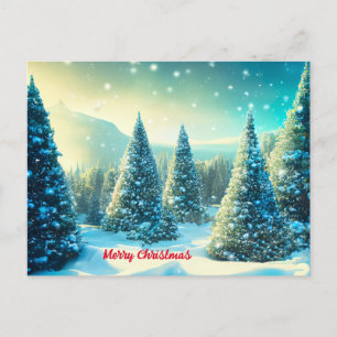 Cartes Pour Fêtes Annuelles Noël Forêt de pins neigeux hiver Wonderland