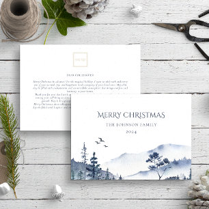 Cartes Pour Fêtes Annuelles Noël Forêt d'hiver Bleu Non Photo