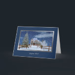 Cartes Pour Fêtes Annuelles Noël, Français, Joyeux Noël<br><div class="desc">Ceci une langue française, Joyeux Noël, carte de vacances. Cette peinture numérique comporte une maison dans un arrangement neigeux d'hiver. Les vacances tressent décorent les courriers de barrière accueillant des visiteurs. Une frontière bleu-foncé bordée avec de l'argent accomplit l'image. La maison et les arbres de base sont de l'art de...</div>