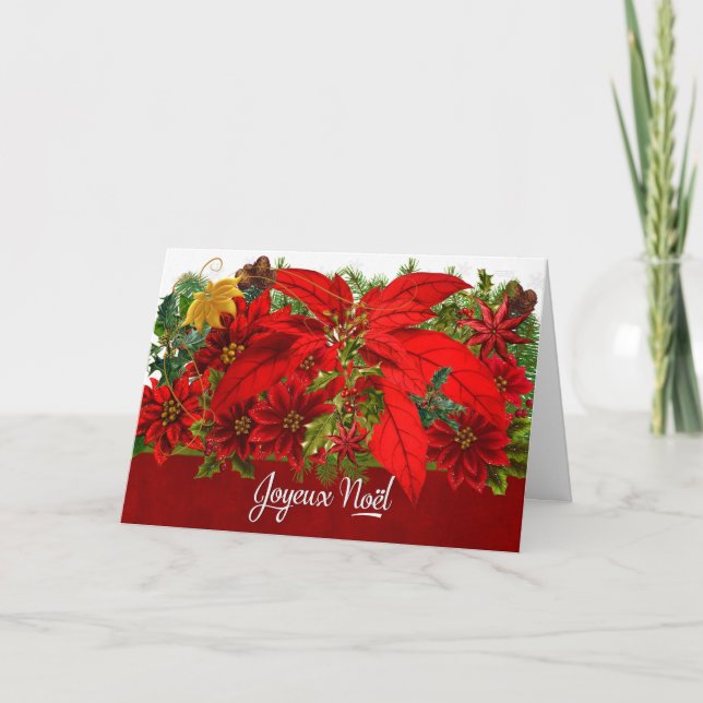 Cartes Pour Fêtes Annuelles Noël français Poinsettias Joyeux Noël (Devant)