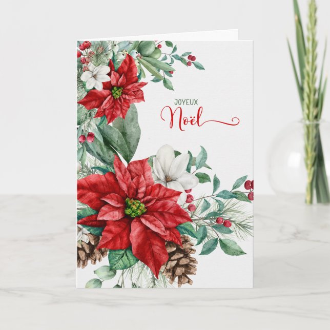 Cartes Pour Fêtes Annuelles Noël français Poinsettias Joyeux Noël (Devant)