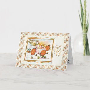 Cartes Pour Fêtes Annuelles Noël français vintage, bonhomme de neige et les