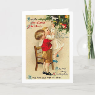 Cartes Pour Fêtes Annuelles Noël, Frère, Petite Soeur, Arbre, Vintage