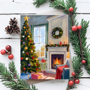 Cartes Pour Fêtes Annuelles Noël gai et joyeux   Cheminée Arbre Joyeux