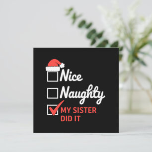 Cartes Pour Fêtes Annuelles Noël Gentil Vilain Soeur L'a Fait Xmas Famille
