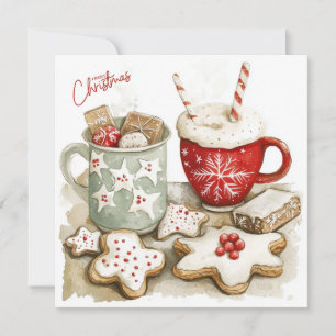 Cartes Pour Fêtes Annuelles Noël Gingerbread cookies et chocolat chaud