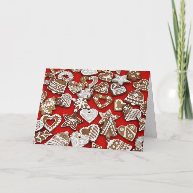 Cartes Pour Fêtes Annuelles Noël Gingerbread Cookies Rouge (Devant)