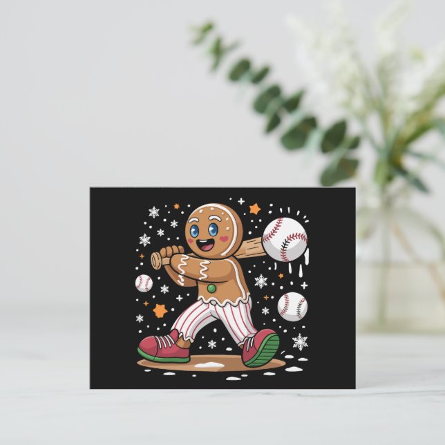 Cartes Pour Fêtes Annuelles Noël Gingerbread Homme Sports Joueur Baseball (Debout devant)