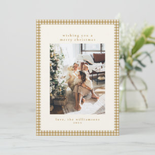 Cartes Pour Fêtes Annuelles Noël Gingham à carreaux personnalisé avec photo de