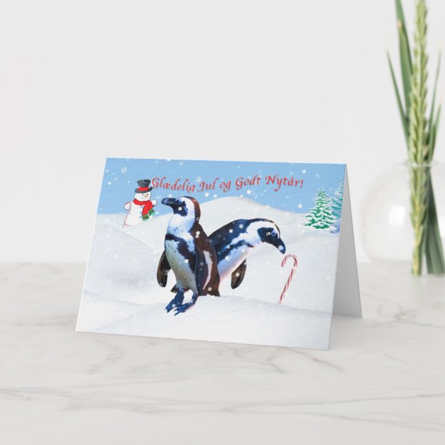 Cartes Pour Fêtes Annuelles Noël, Glædelig juillet, le danois, pingouins dans (Devant)
