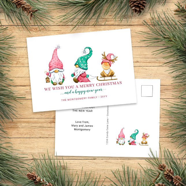 Cartes Pour Fêtes Annuelles Noël Gnome mignon (Cute Christmas Gnomes Holiday Post Card)