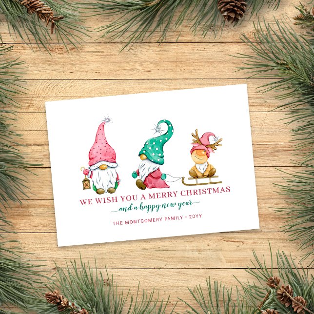 Cartes Pour Fêtes Annuelles Noël Gnome mignon (Cute Christmas Gnomes Holiday Card)