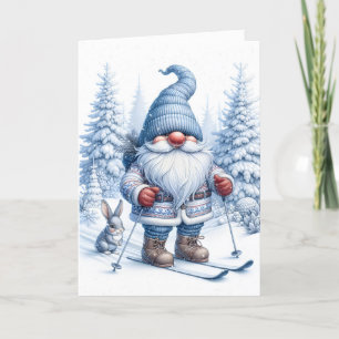 Cartes Pour Fêtes Annuelles Noël Gnome Ski avec un lapin