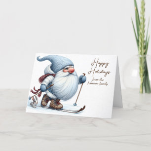 Cartes Pour Fêtes Annuelles Noël Gnome Ski avec un lapin