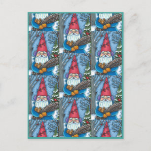 CARTES POUR FÊTES ANNUELLES NOËL GNOME, SQUIRREL, WOODPECKER & CARDINAL
