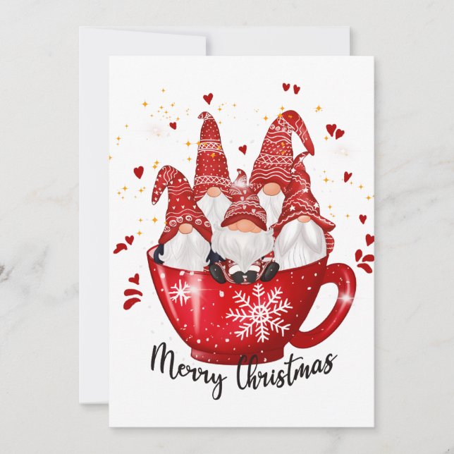 Cartes Pour Fêtes Annuelles Noël Gnomes Dans Une Coupe Joyeux Noël (Devant)