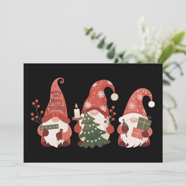 Cartes Pour Fêtes Annuelles Noël Gnomes Santa drôle Joyeux Noël (Debout devant)