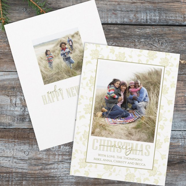 Cartes Pour Fêtes Annuelles Noël Gold Élégant vacances florales Deux (Créateur téléchargé)