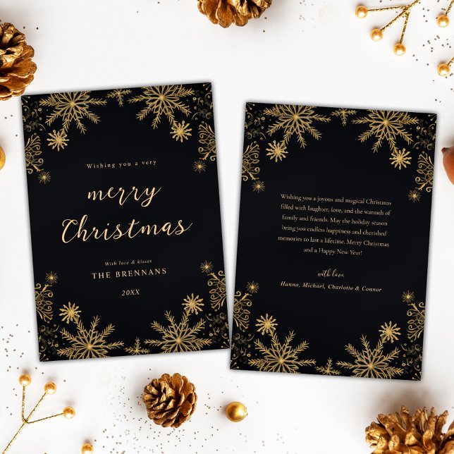 Cartes Pour Fêtes Annuelles Noël Gold Festive Élégant Noir moderne (Christmas Gold Festive Elegant Modern Black Holiday Card)