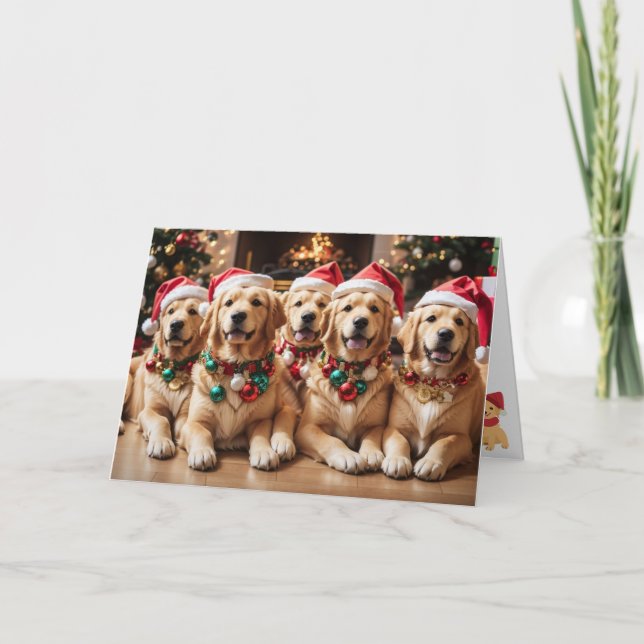 Cartes Pour Fêtes Annuelles Noël Golden Retriever (Devant)