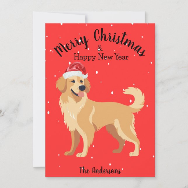 Cartes Pour Fêtes Annuelles Noël Golden Retriever (Devant)