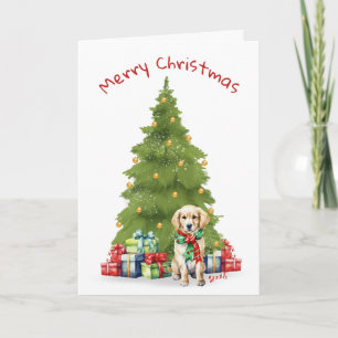 Cartes Pour Fêtes Annuelles Noël Golden Retriever avec des cadeaux