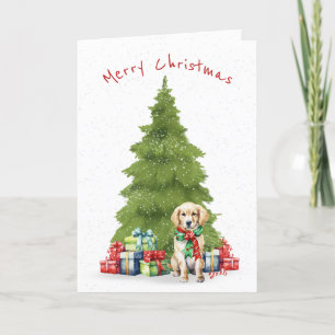 Cartes Pour Fêtes Annuelles Noël Golden Retriever avec des cadeaux