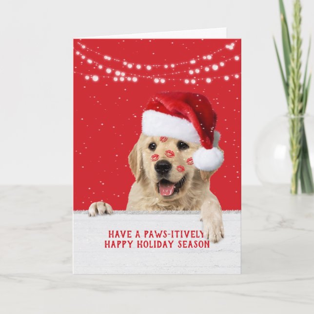 Cartes Pour Fêtes Annuelles Noël Golden Retriever rouge à lèvres baisers (Devant)