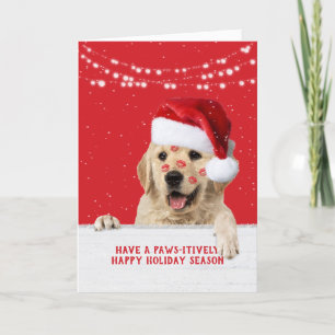 Cartes Pour Fêtes Annuelles Noël Golden Retriever rouge à lèvres baisers