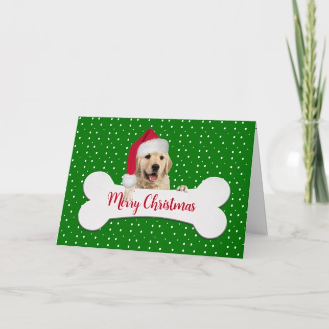 Cartes Pour Fêtes Annuelles Noël Golden Retriever sur l'os (Devant)