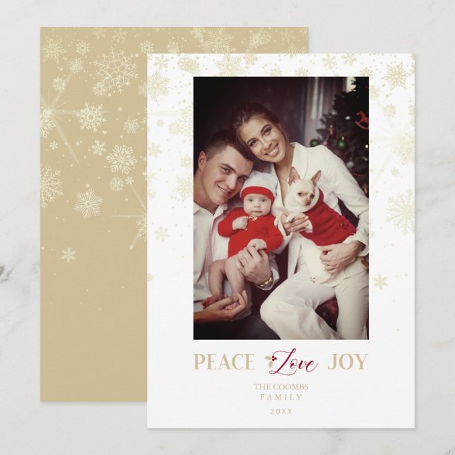 Cartes Pour Fêtes Annuelles Noël Golden Snowflakes & Holly Photo personnalisée (Devant / Derrière)