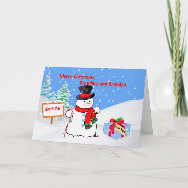 Cartes Pour Fêtes Annuelles Noël, grand-mère et grand-père, Snowman, Cadeau (Devant)