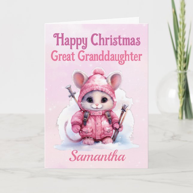 Cartes Pour Fêtes Annuelles Noël Grande Petite-fille Pink Winter Mouse (Devant)