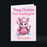 Cartes Pour Fêtes Annuelles Noël Grande Petite-fille Pink Winter Mouse<br><div class="desc">Une jolie carte de Noël conçue pour une grande petite-fille spéciale. Conception d'une mignonne souris bébé en robe d'hiver rose et casquette et un arrière - plan enneigé rose pâle et blanc. Tout le texte peut être modifié au besoin. Customisé en changeant le titre et qui pour ensuite personnaliser avec...</div>