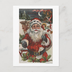 Cartes Pour Fêtes Annuelles Noël GreetingSanta avec des cerfs communs et des