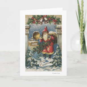 Cartes Pour Fêtes Annuelles Noël GreetingSanta et tourne-disque