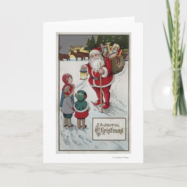 Cartes Pour Fêtes Annuelles Noël GreetingSanta parlant aux enfants (Devant)