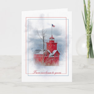 Cartes Pour Fêtes Annuelles Noël Gros phare rouge en hiver