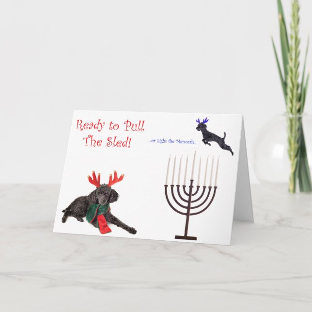 Cartes Pour Fêtes Annuelles Noël Hanoukka Poodle Dog w Menorah (Devant)