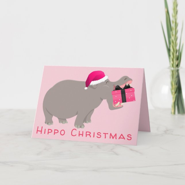 Cartes Pour Fêtes Annuelles Noël hippo rose (Devant)