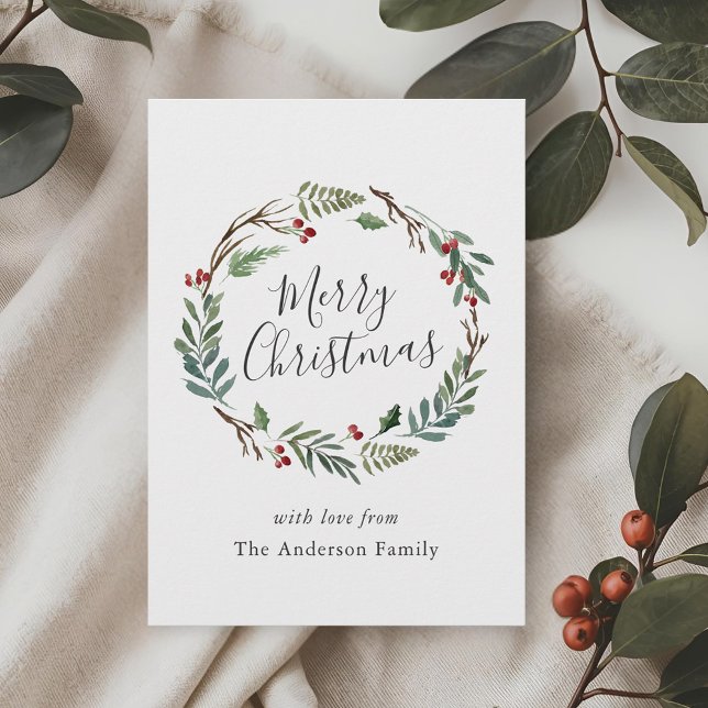 Cartes Pour Fêtes Annuelles Noël hiver Berries Wreath Joyeux Noël (Créateur téléchargé)