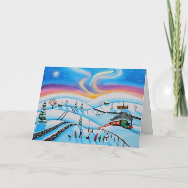 Cartes Pour Fêtes Annuelles Noël hiver lumières du nord (Devant)