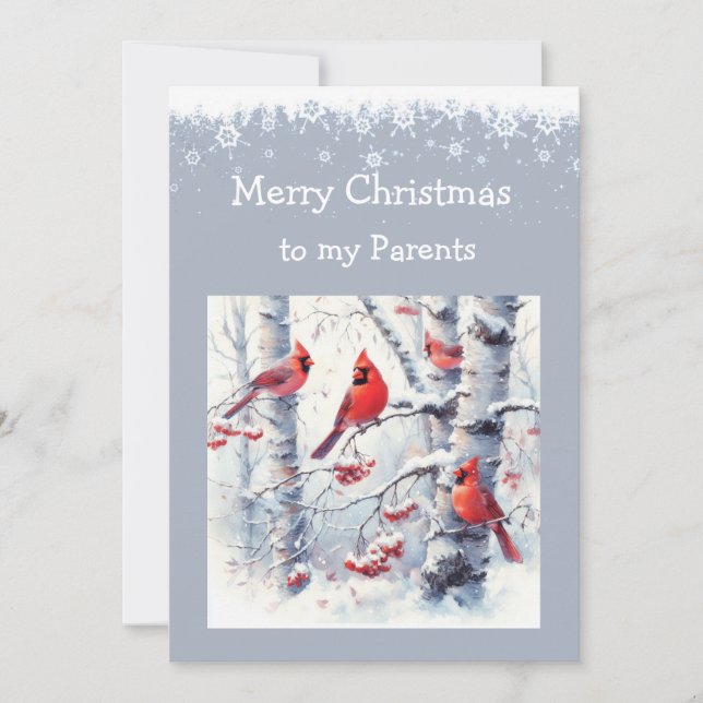 Cartes Pour Fêtes Annuelles Noël hiver Neige Arbres Cardinal Parents (Devant)