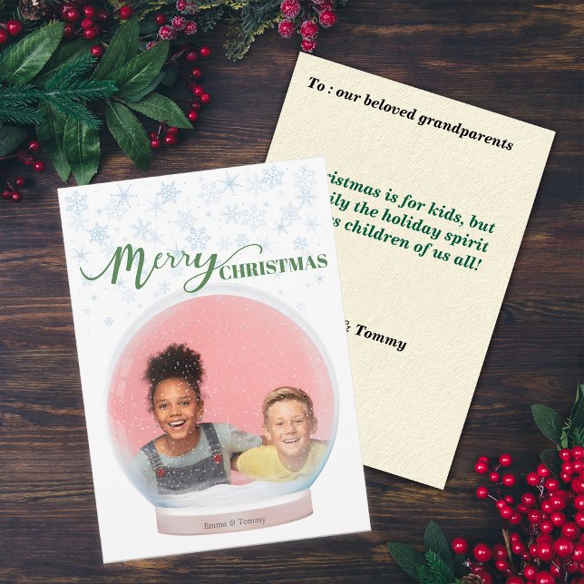 Cartes Pour Fêtes Annuelles Noël hiver neige Globe Photo personnalisée Fête C (Créateur téléchargé)
