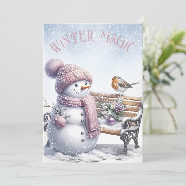 Cartes Pour Fêtes Annuelles Noël hivernal de bonhomme de neige adorable (Debout devant)