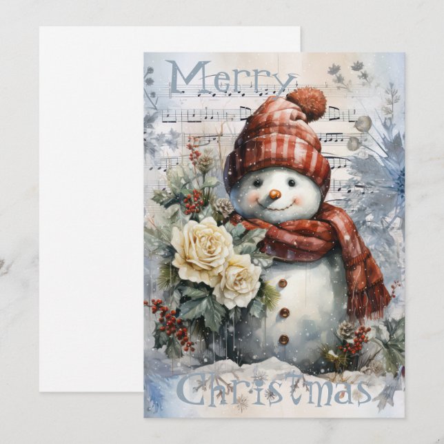 Cartes Pour Fêtes Annuelles Noël hivernal Snowman (Devant / Derrière)