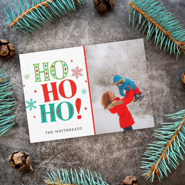 Cartes Pour Fêtes Annuelles Noël Ho Ho Ho Turquoise Green Red Photo (Créateur téléchargé)