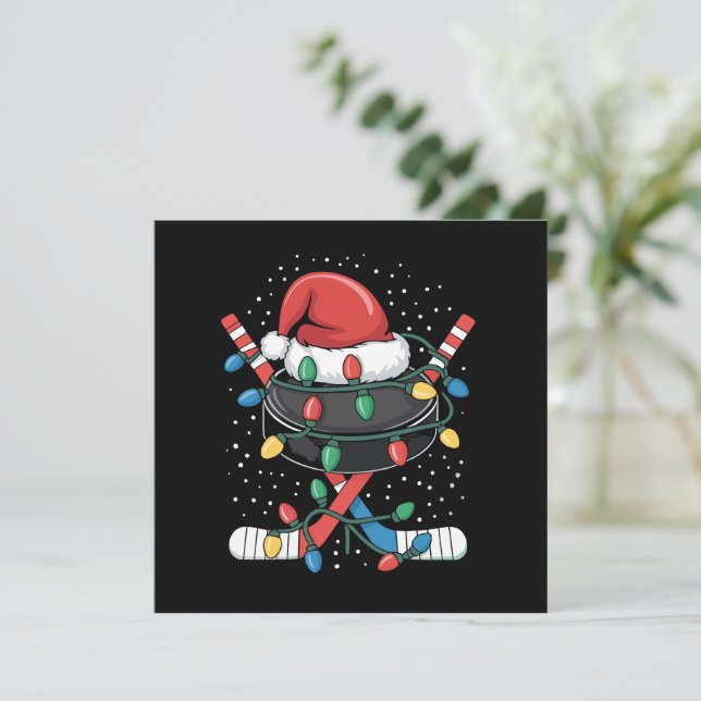 Cartes Pour Fêtes Annuelles Noël Hockey Xmas Père Noël Chapeau de Sport Balle  (Debout devant)