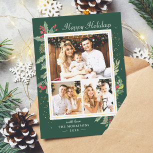 Cartes Pour Fêtes Annuelles Noël Holly Berries Classic Red Green 3 Photo