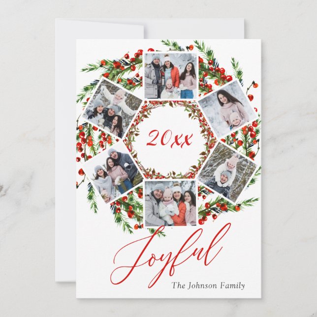 Cartes Pour Fêtes Annuelles Noël Holly Berry Birch Bark 6 PHOTO Salutation (Devant)